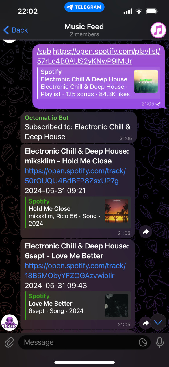 Spotify updates in Telegram